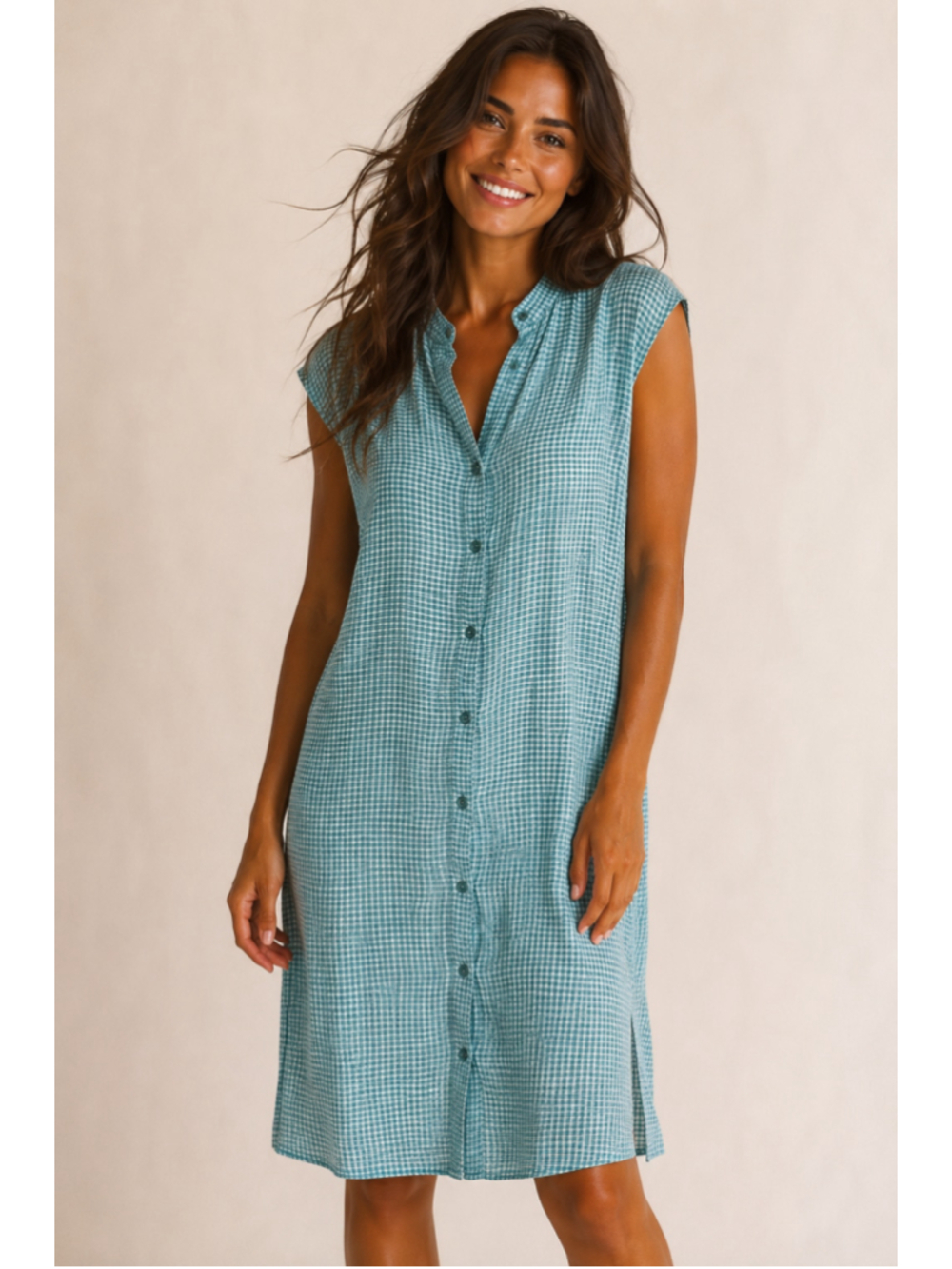 eileen fisher blue linen dress Organic Gingham Shirt Coastal Quiet Luxury PM Size:40 Long sleeves SID-CR2806 TheFabulous1Blog on LTK